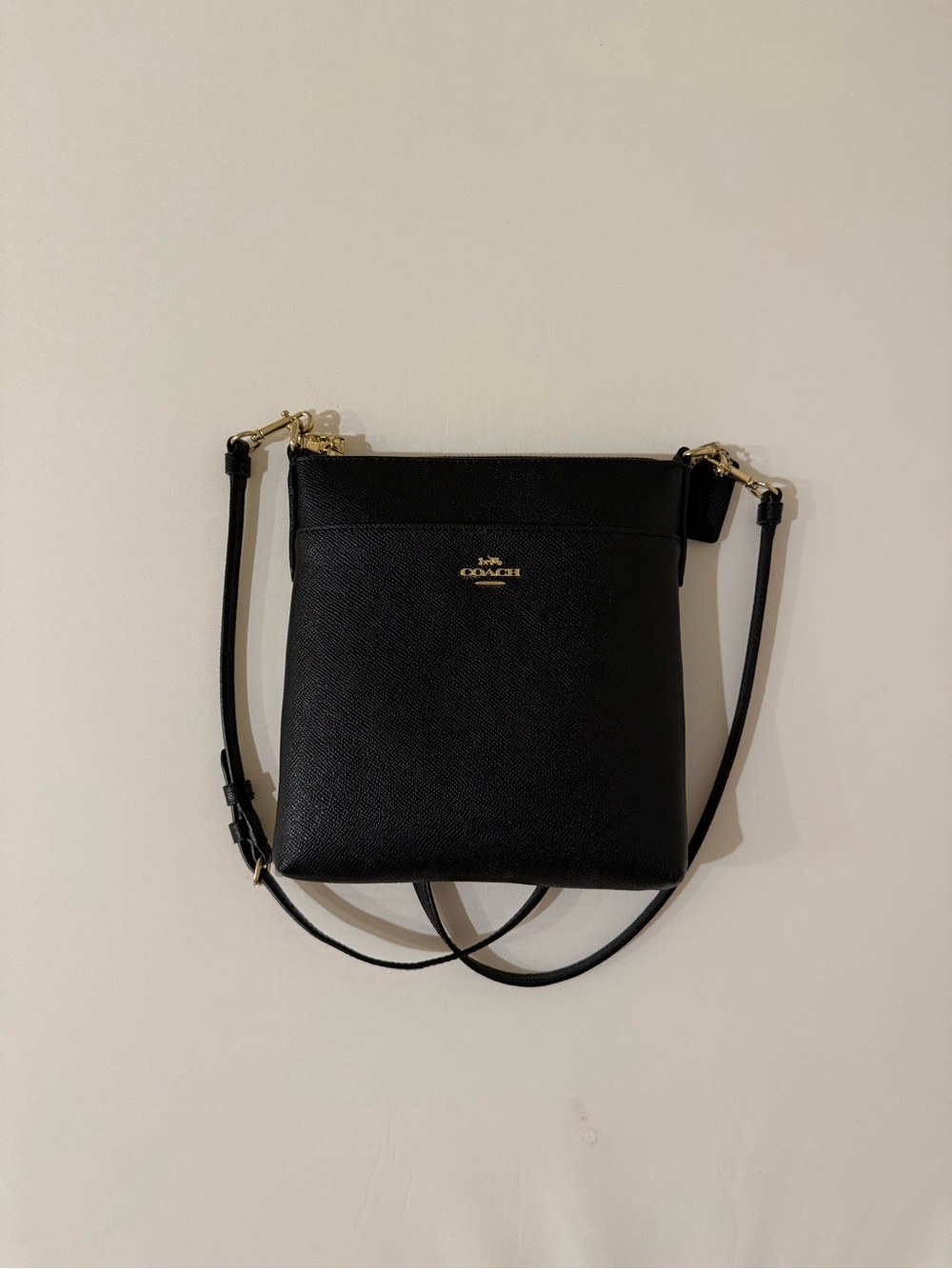 Coach Black Leather Crossbody with Gold Accents